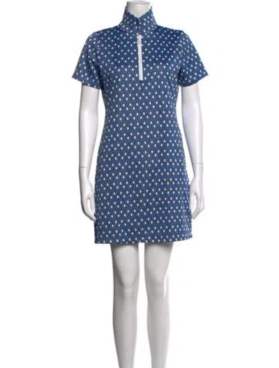 Pre-owned Tory Sport Printed Mini Dress In Blue