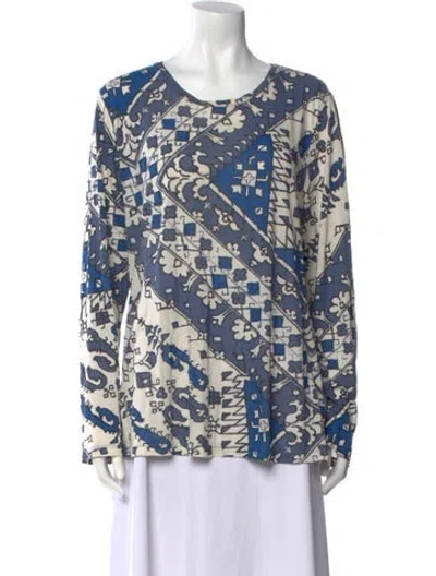 Pre-owned Tory Sport Printed Scoop Neck Blouse In Blue