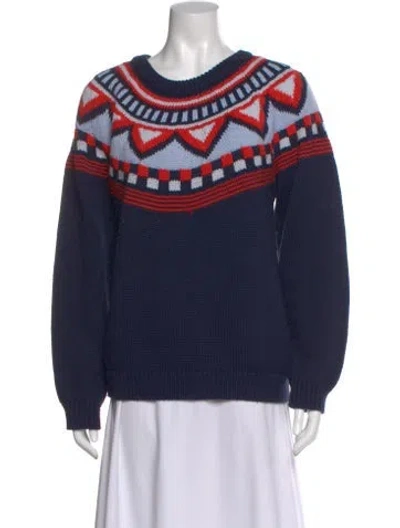 Pre-owned Tory Sport Printed Scoop Neck Sweater In Blue