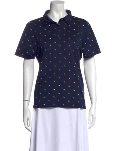 Pre-owned Tory Sport Printed Short Sleeve Polo In Blue