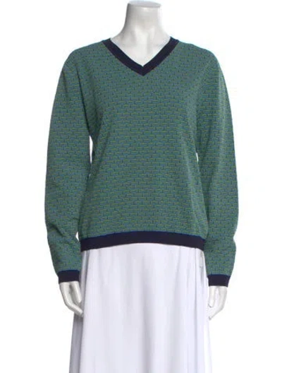 Pre-owned Tory Sport Printed V-neck Sweater In Blue