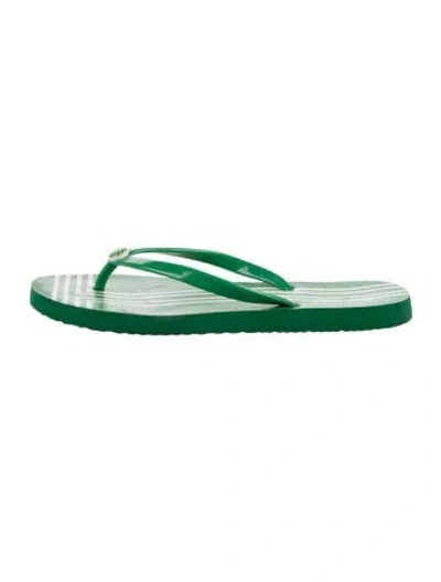 Pre-owned Tory Sport Rubber Striped Flip Flops In Green