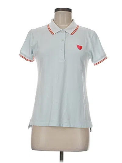 Pre-owned Tory Sport Short Sleeve Top Blue Hearts Pattern Collared Neckline Tops