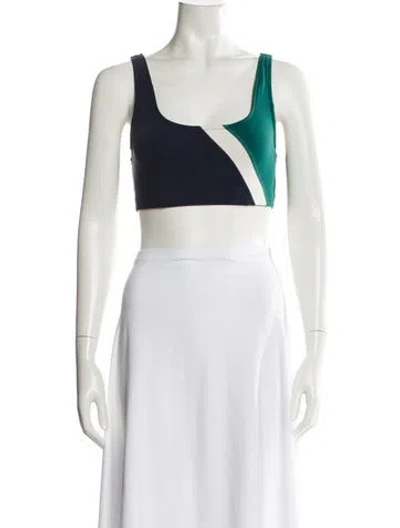 Pre-owned Tory Sport Square Neckline Sleeveless Crop Top In Blue