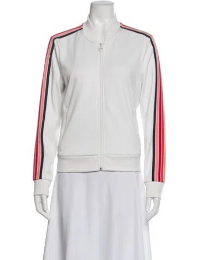Pre-owned Tory Sport Striped Bomber Jacket In White
