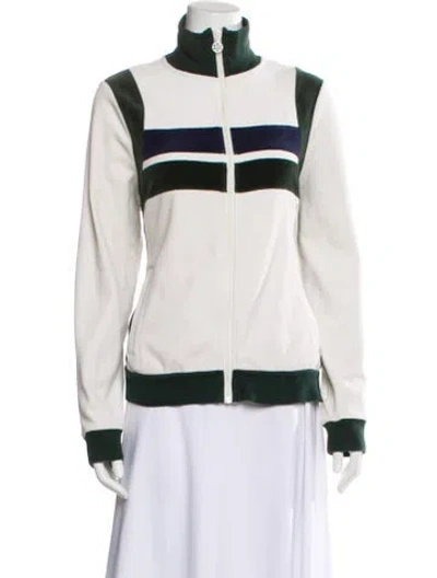 Pre-owned Tory Sport Striped Bomber Jacket In White