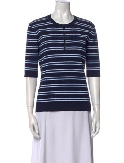 Pre-owned Tory Sport Striped Crew Neck Sweater In Blue