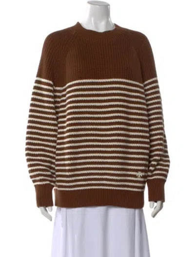 Pre-owned Tory Sport Striped Crew Neck Sweater In Brown