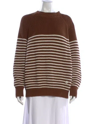 Pre-owned Tory Sport Striped Crew Neck Sweater In Brown