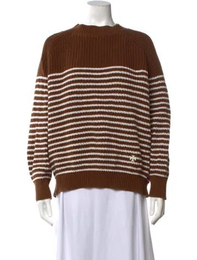 Pre-owned Tory Sport Striped Crew Neck Sweater In Brown