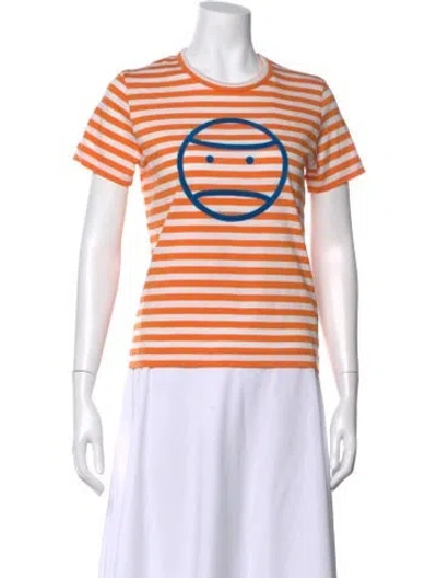 Pre-owned Tory Sport Striped Crew Neck T-shirt W/ Tags In Orange