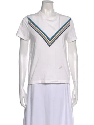 Pre-owned Tory Sport Striped Crew Neck T-shirt In White