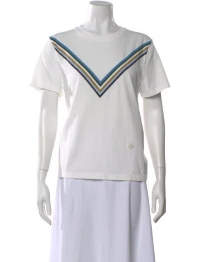 Pre-owned Tory Sport Striped Crew Neck T-shirt In White