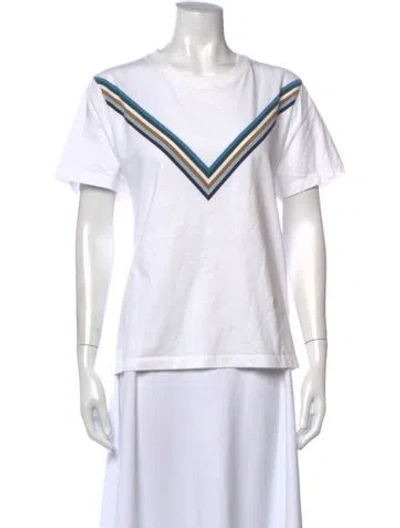 Pre-owned Tory Sport Striped Crew Neck T-shirt In White