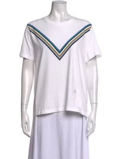 Pre-owned Tory Sport Striped Crew Neck T-shirt In White