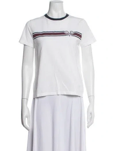 Pre-owned Tory Sport Striped Crew Neck T-shirt In White