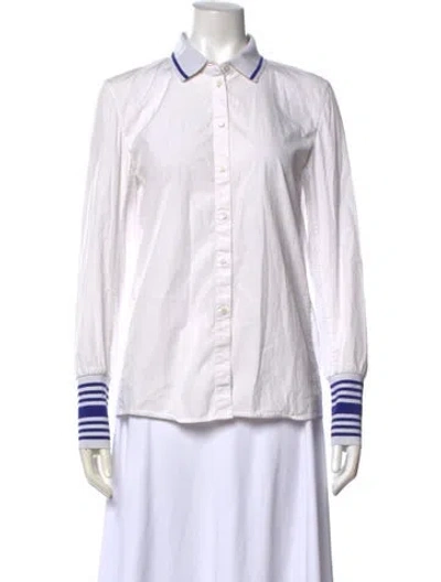 Pre-owned Tory Sport Striped Long Sleeve Button-up Top In White