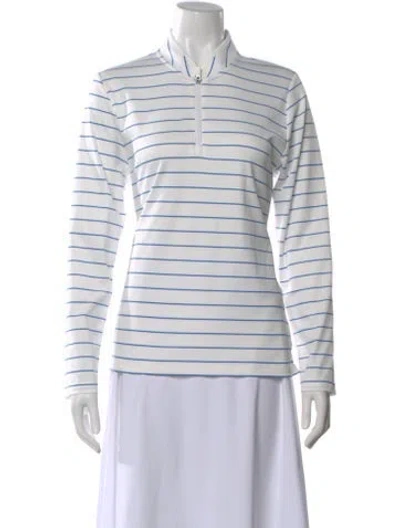 Pre-owned Tory Sport Striped Long Sleeve Polo In White