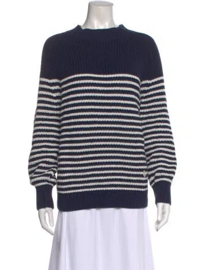 Pre-owned Tory Sport Striped Mock Neck Sweater In Blue
