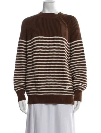 Pre-owned Tory Sport Striped Mock Neck Sweater In Brown