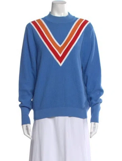 Pre-owned Tory Sport Striped Mock Neck Sweatshirt In Blue