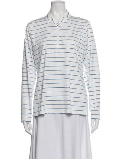 Pre-owned Tory Sport Striped Mock Neck Top In White