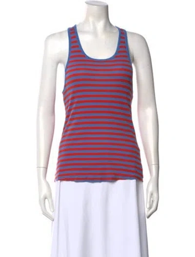 Pre-owned Tory Sport Striped Scoop Neck Top In Blue