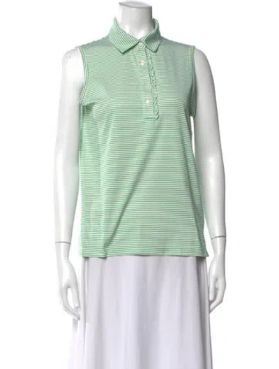 Pre-owned Tory Sport Striped Sleeveless Polo In Green