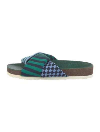 Pre-owned Tory Sport Striped Slides In Green