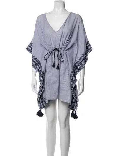 Pre-owned Tory Sport Striped Tassel Accents Cover-up In Blue