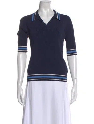 Pre-owned Tory Sport Striped Three-quarter Sleeve Polo In Blue
