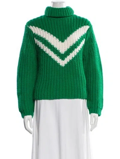 Pre-owned Tory Sport Striped Turtleneck Sweater In Green