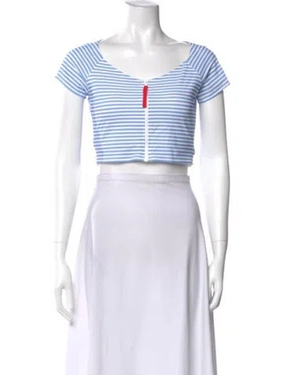 Pre-owned Tory Sport Striped V-neck Crop Top In Blue
