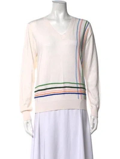 Pre-owned Tory Sport Striped V-neck Sweater In White