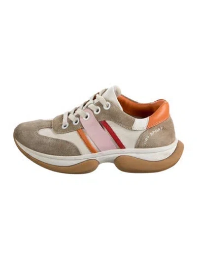 Pre-owned Tory Sport Suede Colorblock Pattern Athletic Sneakers In Neutrals