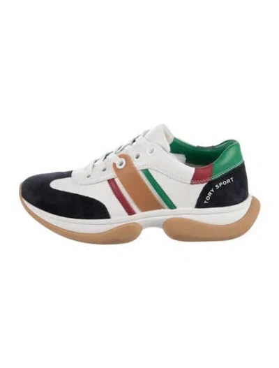 Pre-owned Tory Sport Suede Colorblock Pattern Athletic Sneakers In White