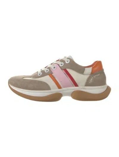 Pre-owned Tory Sport Suede Colorblock Pattern Sneakers In Neutral