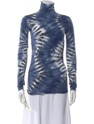 Pre-owned Tory Sport Tie-dye Print Turtleneck Top In Blue