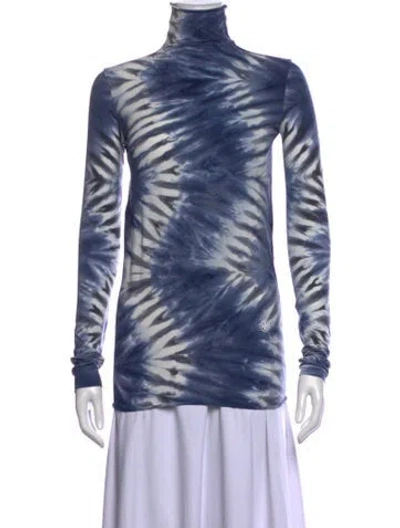 Pre-owned Tory Sport Tie-dye Print Turtleneck Top In Blue