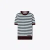 Tory Sport Tory Burch Cashmere Stripe Short-sleeve Tennis Sweater In Winetasting Stripe Set