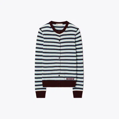 Tory Sport Tory Burch Cashmere Stripe Tennis Cardigan In Winetasting Stripe Set