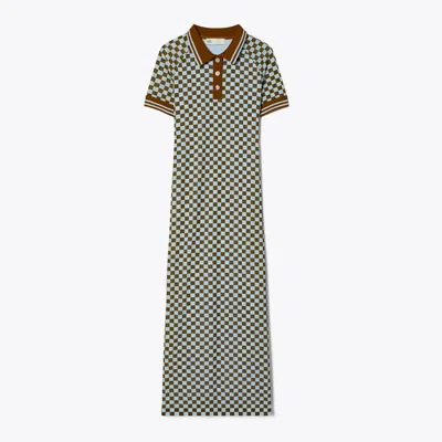 Tory Sport Tory Burch Checkered Mesh Polo Dress In Ice Flow Sport Check
