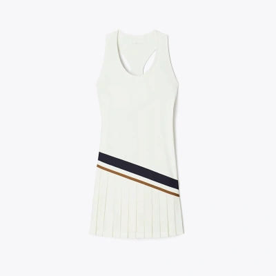Tory Sport Tory Burch Chevron Pleated Tennis Dress In Snow White/anise Brown