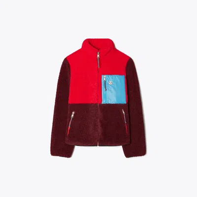 Tory Sport Tory Burch Colorblock Fleece Jacket In Radiant Red/divine Burgandy