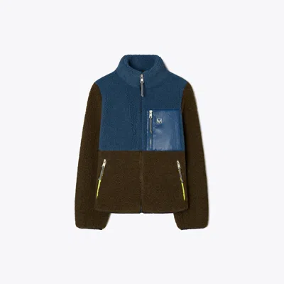 Tory Sport Tory Burch Colorblock Fleece Jacket In Raven/dark Roast