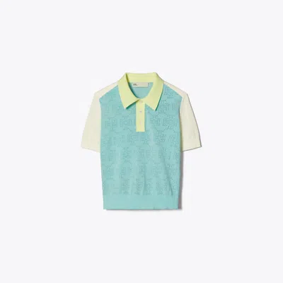 Tory Sport Tory Burch Cotton Pointelle Logo Polo In Multi