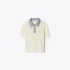 Tory Sport Tory Burch Cotton Pointelle Logo Polo In New Ivory/lilac Whisper