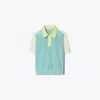 Tory Sport Tory Burch Cotton Pointelle Logo Polo In Pastel Sky/new Ivory