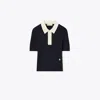 Tory Sport Tory Burch Cotton Pointelle Polo In Black