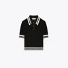 Tory Sport Tory Burch Cotton Pointelle Polo In Black/new Ivory